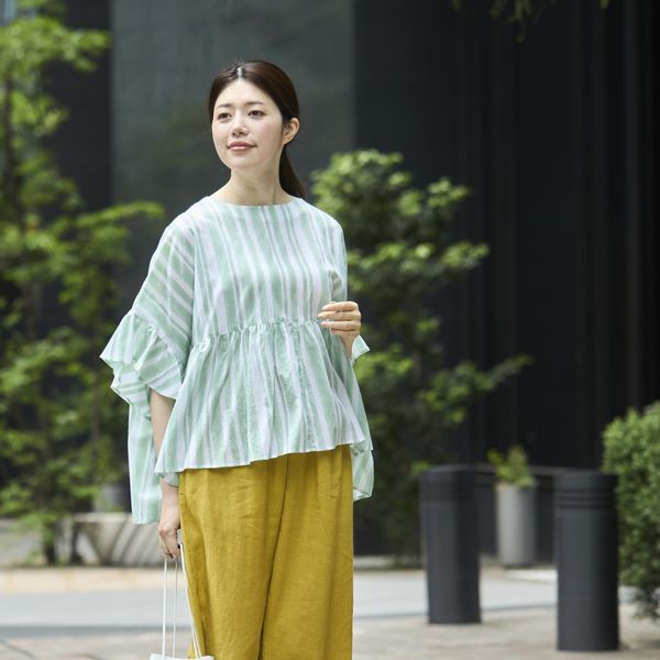 Kilka×kapuwa/風が通るカディーコットンブラウス STRIPE -汗問題を解消